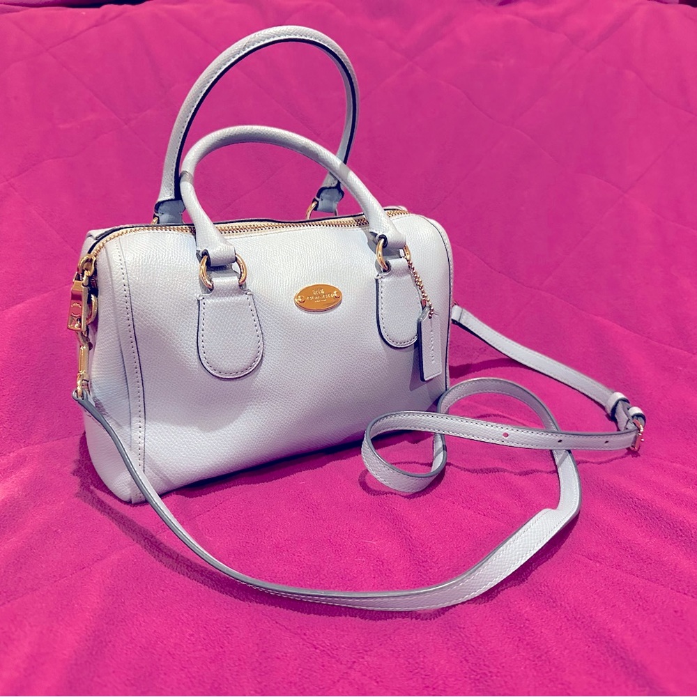 Authentic Coach Cross grain Leather Mini Bennett Satchel Crossbody Pale Blue